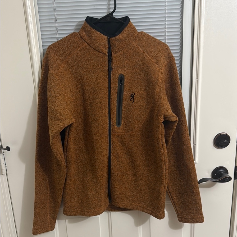 Men’s Browning Brown Zip Up Sweater with Textured Fabric Size S